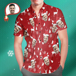 Benutzerdefinierte Gesicht Weihnachten Rot Hawaiian Shirts Personalisierte Foto Shirts Geschenk für Männer