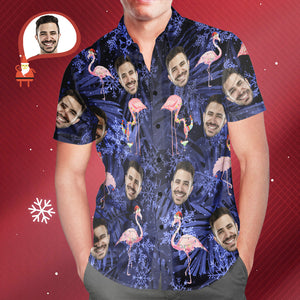 Benutzerdefinierte Gesicht Hawaii Shirts Personalisierte Foto Flamingo auf Weihnachten Shirt für Männer