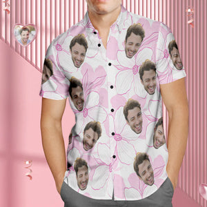 Benutzerdefinierte Gesicht Hawaiian Shirt Personalisierte Männer Foto Shirt Valentinstag Geschenk Für Ihn Rosa Blume