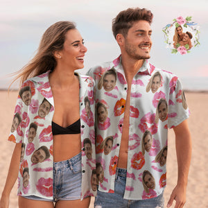 Custom Face Couple Matching Hawaiian Shirts Mountains Valentine's Day Gift
