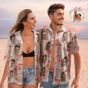 Hawaiihemden Mit Individuellem Gesicht, Personalisierte Flamingo-paar-hawaiihemden, Valentinstagsgeschenk - DePhotoBoxer