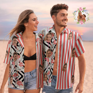 Hawaii-hemden Mit Individuellem Gesicht, Personalisierte Flamingo-hemden, Lässig, Kurzärmelig, Valentinstagsgeschenk Für Paare - DePhotoBoxer