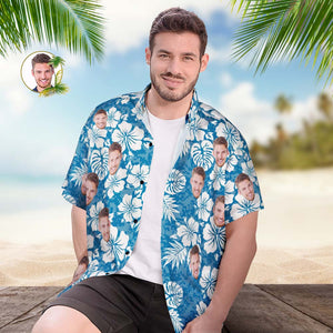 Das Foto-blau-hemd Der Kundenspezifischen Gesichts-sommer-hawaii-hemd-personalisierten Männer - DePhotoBoxer