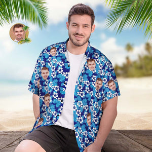 Das Foto-blaues Hemd-hibiskus-muster Der Kundenspezifischen Gesichts-hawaii-hemd-personalisierten Männer - DePhotoBoxer