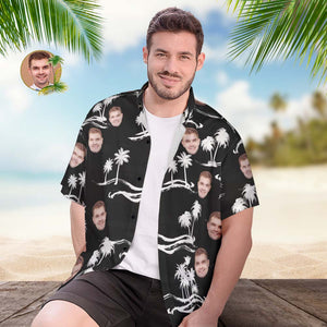 Benutzerdefiniertes Gesicht Hawaiihemd Personalisierte Männer Foto Shirt Palmen Und Wellen - DePhotoBoxer