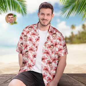 Kundenspezifisches Gesicht Hawaiihemd Das Fotohemd Der Personalisierten Männer Roter Tropischer Hibiskus - DePhotoBoxer