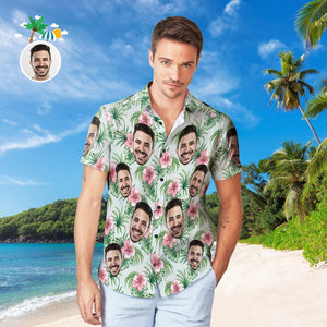 Hawaiihemd Mit Individuellem Gesicht, Personalisiertes Herrenfoto, Tropisches Aloha-shirt, Urlaubsparty-geschenk - DePhotoBoxer