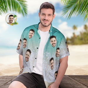 Benutzerdefiniertes Gesicht Hawaii-hemd, Personalisiertes Herren-foto-wellen-druck-hemd, Urlaubsparty-geschenk - DePhotoBoxer