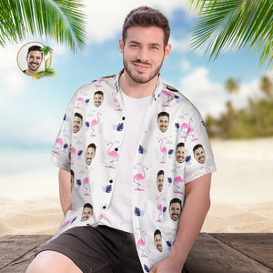 Benutzerdefiniertes Gesicht Hawaii-hemd, Personalisiertes Herren-foto-flamingo-druck-hemd, Urlaubsparty-geschenk - DePhotoBoxer