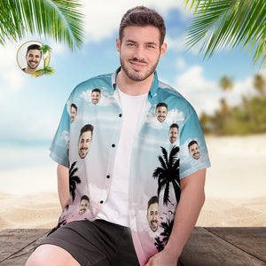 Benutzerdefiniertes Gesicht Hawaii-hemd, Personalisiertes Herren-foto-kokosnussbaum-ansichts-hemd, Urlaubsparty-geschenk - DePhotoBoxer