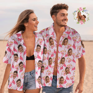 Passende Hawaii-hemden Für Paare Mit Individuellem Gesicht, Rosa Flamingo, Valentinstagsgeschenk - DePhotoBoxer