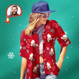 Benutzerdefiniertes Gesicht-hawaii-hemd, Personalisierte Damenfoto-weihnachtshemden Mit Zuckerstangen Für Frauen - DePhotoBoxer