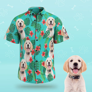 Kundenspezifisches Gesicht Männer Hawaiihemden Personalisiertes Hundegesicht auf einem Hawaiihemd für Haustierliebhaber - Grün