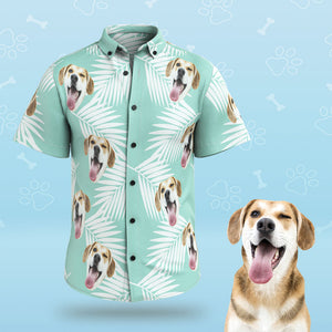 Benutzerdefiniertes Gesicht Für Herren, Hawaii-hemden, Personalisiertes Süßes Hundegesicht Für Haustierliebhaber – Blau - DePhotoBoxer