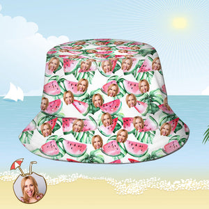 Maßgeschneiderter Fischerhut mit personalisiertem Gesicht Allover-Print Tropischer Blumendruck Hawaiischer Fischerhut - Wassermelone