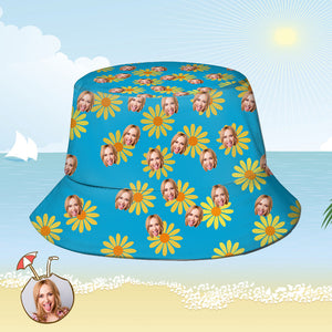 Kundenspezifischer Eimer-Hut-personalisiertes Gesicht ganz über Druck-tropischer Blumen-Druck-hawaiischer Fischer-Hut - gelbe Blumen