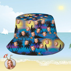 Maßgeschneiderter Fischerhut mit personalisiertem Gesicht Allover-Print Tropischer Blumendruck Hawaiian Fisherman Hat – Seaside at Dusk