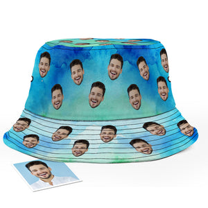 Benutzerdefinierte Gesicht Tie-Dye Eimer Hut Unisex Foto Personalisieren Sommer Cap Wandern Strand Blau Grün Sport Hüte Geschenk für Liebhaber