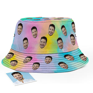Benutzerdefinierte Gesicht Tie-Dye Eimer Hut Unisex Foto Personalisieren Sommer Cap Wandern Strand Regenbogen Farben Sport Hüte Geschenk für Liebhaber