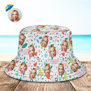 Benutzerdefinierte Gesicht Eimer Hut Unisex Personalisierte Foto Sommer Cap Flamingo Muster Wandern Strand Hüte Geschenk für Liebhaber