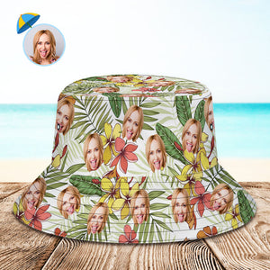 Benutzerdefinierte Gesicht Eimer Hut Unisex personalisierte Foto Sommer Cap Tropisches Muster Wandern Strand Hüte Geschenk für Liebhaber