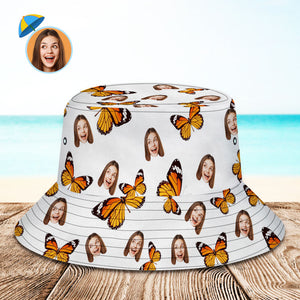 Benutzerdefinierte Gesicht Eimer Hut Unisex personalisierte Foto Sommer Cap Schmetterlinge Wandern Strand Hüte Geschenk für Liebhaber