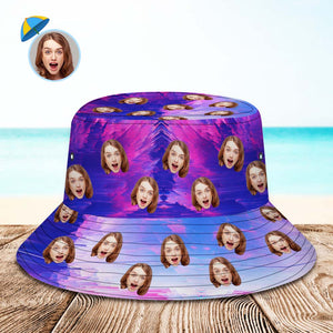 Benutzerdefinierte Bucket Hat Unisex Personalisierte Gesicht Wandern Strand Sport Hüte Lila Und Rosa Abstrakte Textur - DePhotoBoxer