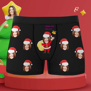 Benutzerdefinierte Gesichts-boxershorts Mit Weihnachtsmuster, Personalisierte Herrenunterwäsche, Lustiger Weihnachtsmann, Der Meine Glocken Läutet - DePhotoBoxer