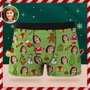 Benutzerdefinierte Gesichts-boxershorts, Personalisierte Grüne Unterwäsche, Weihnachtsgeschenk Für Ihn - DePhotoBoxer