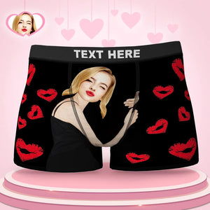 3D Previrew Custom Face Boxers Girlfriend Hug with Heart Lip Print Gifts For Him