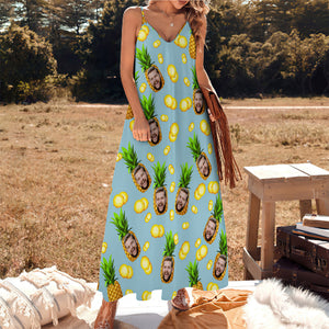 Benutzerdefinierte Gesicht Sling Hawaiian Stil langes Kleid Big Pineapple