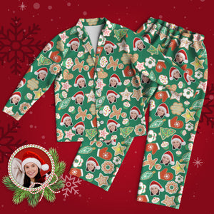 Benutzerdefinierter Gesichts-pyjama, Personalisierter Grüner Foto-pyjama, Weihnachtssocken, Frohe Weihnachtsgeschenke Für Die Familie - DePhotoBoxer