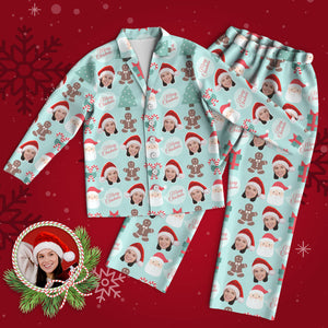 Benutzerdefinierter Gesichts-pyjama, Personalisierter Foto-pyjama, Weihnachtsmann Und Lebkuchenmann. Frohe Weihnachten - DePhotoBoxer