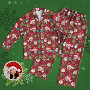 Benutzerdefinierter Gesichts-pyjama, Personalisierter Roter Foto-pyjama, Weihnachtsgeschenke - DePhotoBoxer