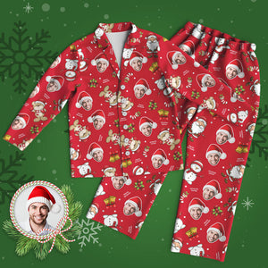 Benutzerdefinierter Gesichts-pyjama, Personalisierter Roter Foto-pyjama „frohe Weihnachten“. - DePhotoBoxer