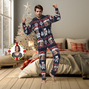 Benutzerdefiniertes Gesicht Weihnachtsbär Onesies Pyjama Einteiler Nachtwäsche Weihnachtsgeschenk - DePhotoBoxer