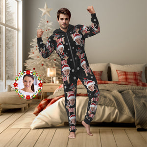 Benutzerdefinierte Gesicht Weihnachten Elch Onesies Pyjamas Einteiler Nachtwäsche Weihnachtsgeschenk - DePhotoBoxer