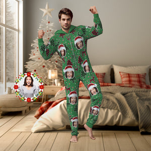Benutzerdefinierte Gesichts-onesies-pyjamas, Buntes Weihnachts-einteiler-nachtwäsche, Weihnachtsgeschenk - DePhotoBoxer