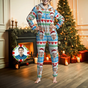 Onesies Mit Individuellem Gesicht-weihnachtsdruck, Pyjama, Einteiler, Nachtwäsche, Weihnachtsgeschenk - DePhotoBoxer