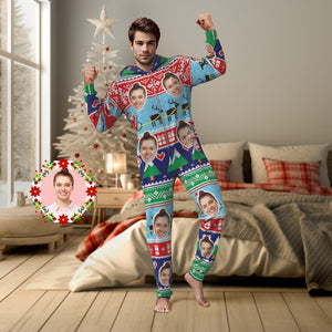 Benutzerdefinierte Face Onesies Pyjamas Klasse Weihnachten Einteiler Nachtwäsche Weihnachtsgeschenk - DePhotoBoxer