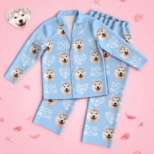 Custom Face Long Sleeve Pajamas Sleepwear Set - Dog Mom