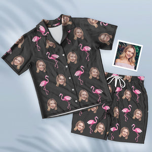 Benutzerdefinierte Gesicht Kurzarm Pyjamas Personalisierte Frauen Nachtwäsche Flamingo Geschenke Für Sie
