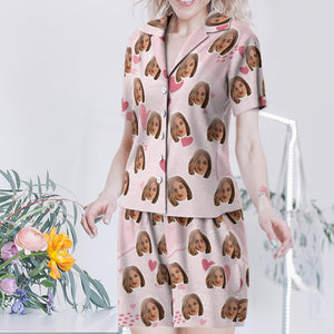Benutzerdefinierte Gesicht Kurzarm Pyjamas Personalisierte Frauen Nachtwäsche Liebesgeschenke für sie