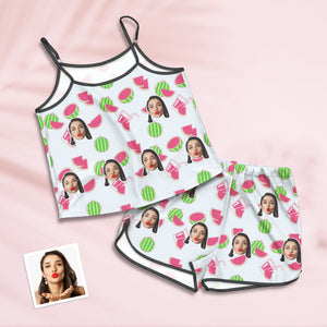Benutzerdefinierte Gesicht Pyjamas Straps Schlafanzug Shorts Dessous Set Sommer Nachtwäsche mit Wassermelone
