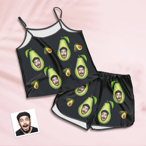 Benutzerdefinierte Gesicht Pyjamas Straps Schlafanzug Shorts Dessous Set Sommer Nachtwäsche mit Avocado
