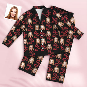 Benutzerdefinierte Gesicht Pyjama Personalisierte Spezielle Liebe Herzen Frauen Männer Lippen Pyjama Set