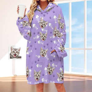 Benutzerdefinierte Gesicht Erwachsene Unisex Decke Hoodie Personalisierte Decke Pyjama Geschenk Haustier Katze