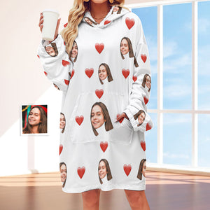 Benutzerdefinierte Gesicht Erwachsene Unisex Decke Hoodie Personalisierte Decke Pyjama Geschenk Rotes Herz