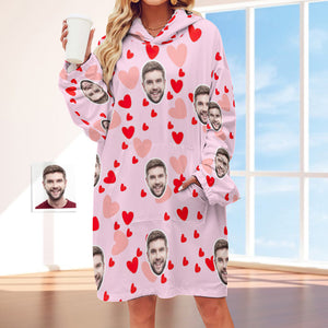 Benutzerdefinierte Gesicht Erwachsene Unisex Decke Hoodie Personalisierte Decke Pyjama Geschenk Rosa Herz