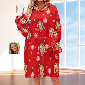 Benutzerdefinierte Gesicht Erwachsene Unisex Decke Hoodie Personalisierte Decke Pyjama Geschenk Weihnachten Elch